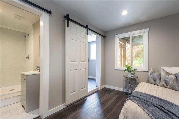Bedroom, Interior, Marble, Recessed Lighting, Wood Texture Flooring