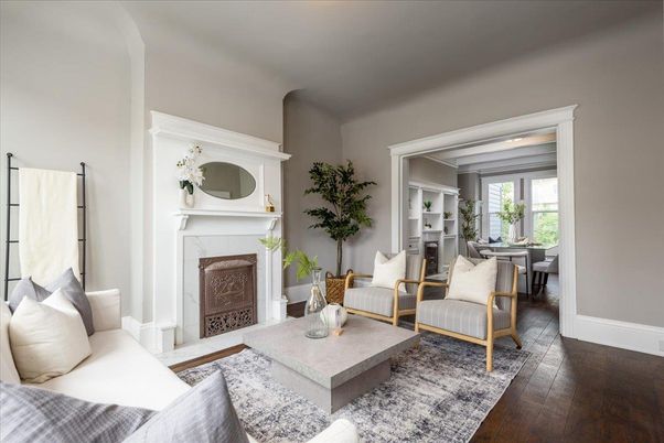Dining room, Fireplace, Interior, Living room, Wood Texture Flooring