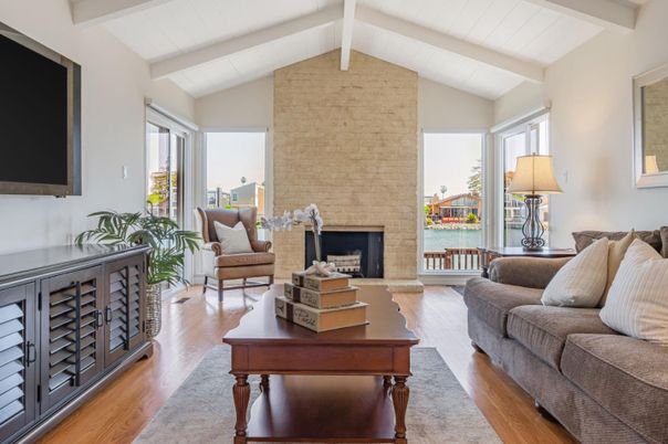 Fireplace, Interior, Living room, Stone Walls, Wood Texture Flooring