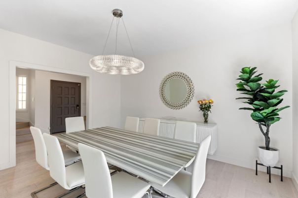 Dining room, Interior, Pendant Lights, Wood Texture Flooring