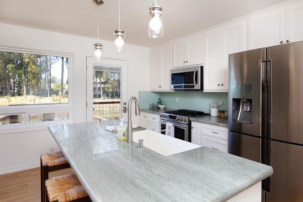Interior, Kitchen, Pendant Lights, Stainless Steel Appliances, Wood Texture Flooring