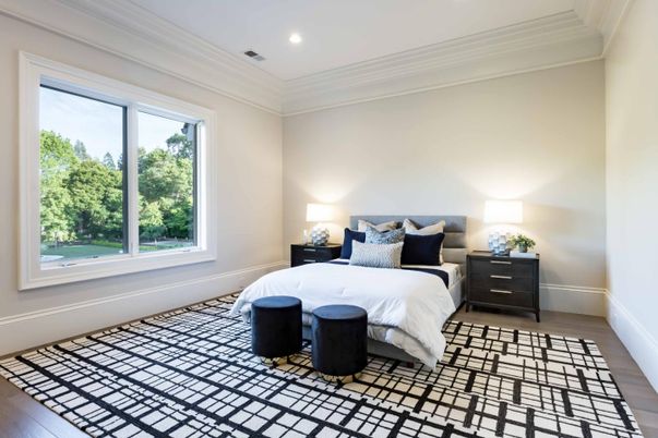 Bedroom, Interior, Recessed Lighting, Wood Texture Flooring