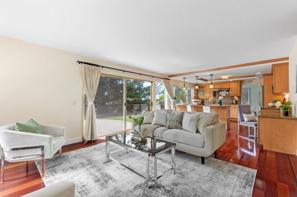 Interior, Kitchen, Living room, Pendant Lights, Stainless Steel Appliances, Wood Texture Flooring