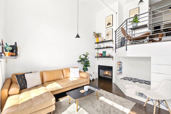 Fireplace, Interior, Living room, Pendant Lights, Wood Texture Flooring