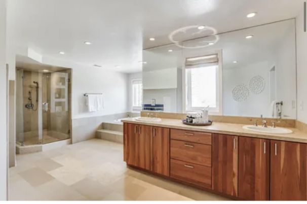 Bathroom, Dual Sink Vanities, Glass Shower, Interior, Recessed Lighting