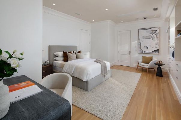Bedroom, Interior, Recessed Lighting, Wood Texture Flooring