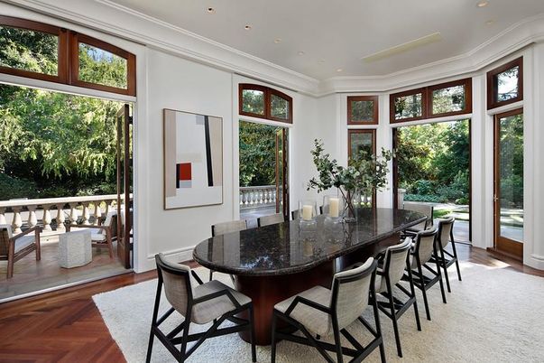 Dining room, Interior, Recessed Lighting, Sun Room, Wood Texture Flooring