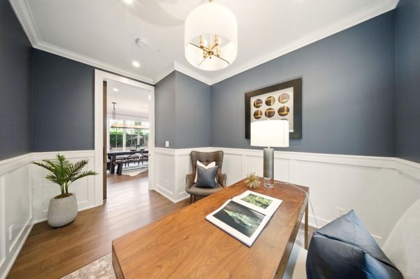 Dining room, Interior, Recessed Lighting, Wood Texture Flooring