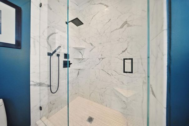 Bathroom, Glass Shower, Interior, Marble Walls