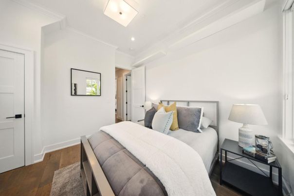 Bedroom, Interior, Recessed Lighting, Wood Texture Flooring