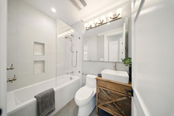 Bathroom, Glass Shower, Interior, Recessed Lighting