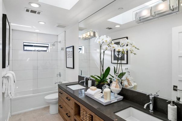 Bathroom, Dual Sink Vanities, Glass Shower, Interior, Recessed Lighting