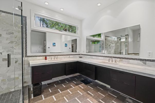 Bathroom, Dual Sink Vanities, Glass Shower, Interior, Recessed Lighting