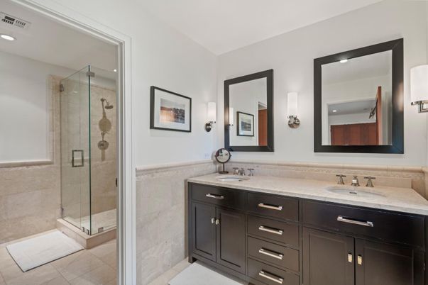 Bathroom, Dual Sink Vanities, Glass Shower, Interior, Recessed Lighting