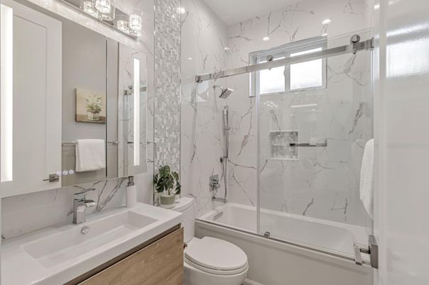 Bathroom, Glass Shower, Interior, Marble Walls