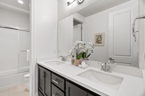 Bathroom, Dual Sink Vanities, Glass Shower, Interior, Recessed Lighting