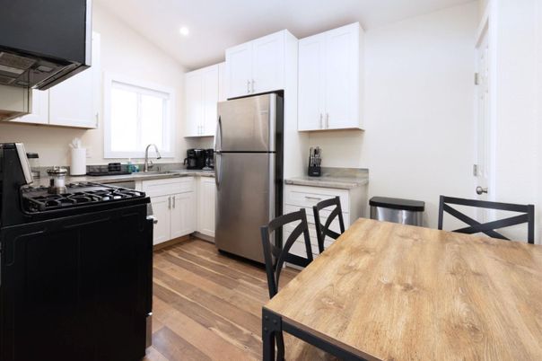 Dining room, Interior, Kitchen, Recessed Lighting, Wood Texture Flooring