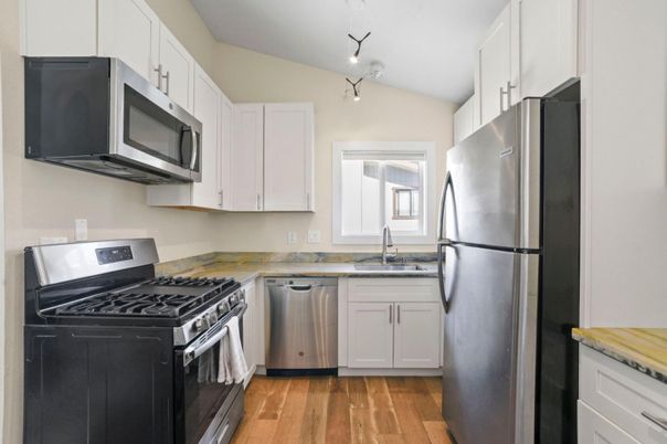 Interior, Kitchen, Stainless Steel Appliances, Wood Texture Flooring