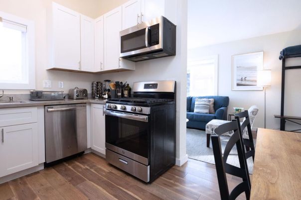 Interior, Kitchen, Stainless Steel Appliances, Wood Texture Flooring