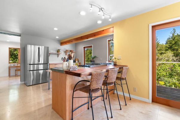 Interior, Kitchen, Recessed Lighting, Stainless Steel Appliances, Wooden Beams