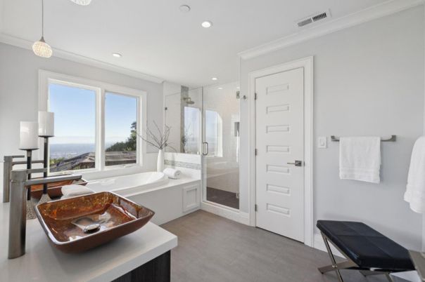 Bathroom, Glass Shower, Interior, Pendant Lights, Recessed Lighting