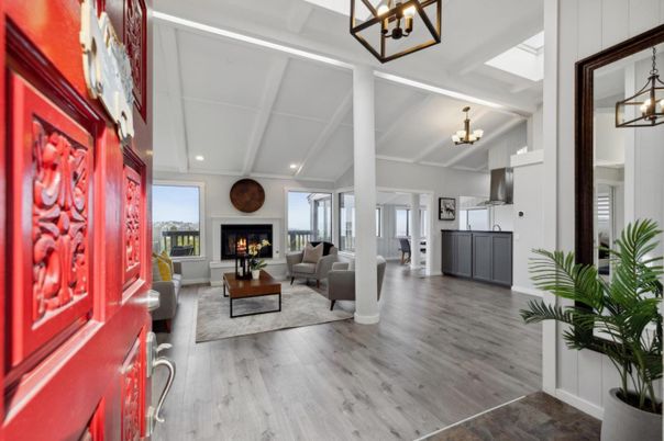 Fireplace, Interior, Living room, Pendant Lights, Recessed Lighting, Wood Texture Flooring