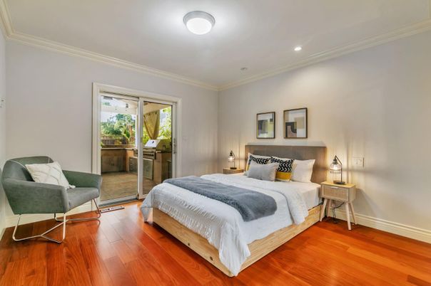 Bedroom, Interior, Recessed Lighting, Wood Texture Flooring