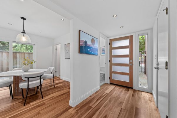 Dining room, Interior, Pendant Lights, Recessed Lighting, Wood Texture Flooring