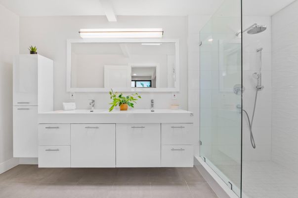 Bathroom, Dual Sink Vanities, Glass Shower, Interior
