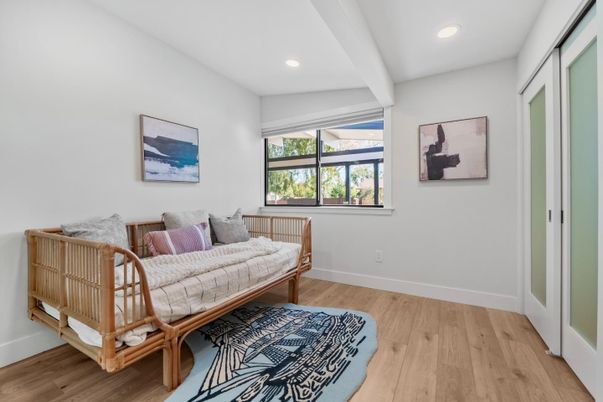 Bedroom, Interior, Recessed Lighting, Wood Texture Flooring