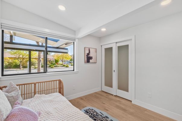 Bedroom, Interior, Recessed Lighting, Wood Texture Flooring