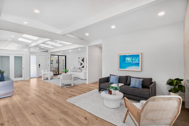Interior, Living room, Recessed Lighting, Wood Texture Flooring