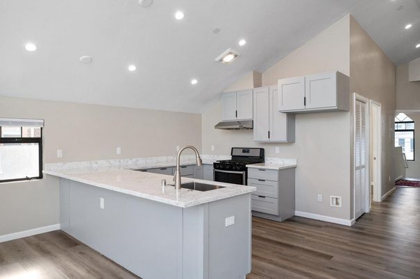 Interior, Kitchen, Recessed Lighting, Wood Texture Flooring