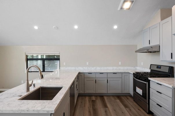 Interior, Kitchen, Recessed Lighting, Wood Texture Flooring
