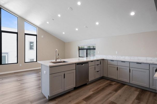 Interior, Kitchen, Recessed Lighting, Wood Texture Flooring