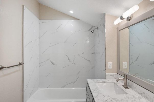 Bathroom, Interior, Marble Walls, Recessed Lighting