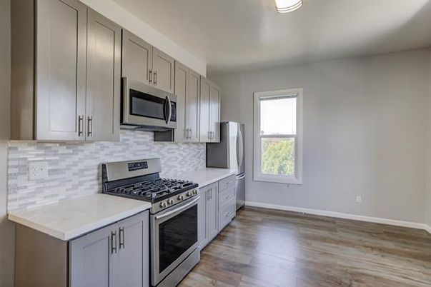Interior, Kitchen, Stainless Steel Appliances, Wood Texture Flooring