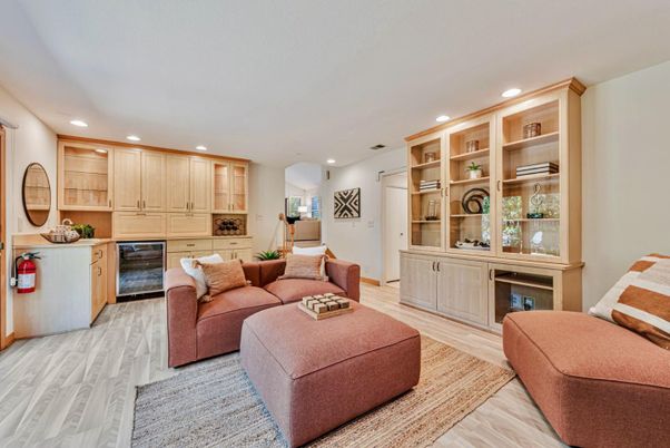 Interior, Kitchen, Living room, Recessed Lighting, Wood Texture Flooring
