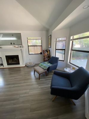 Fireplace, Interior, Pendant Lights, Recessed Lighting, Wood Texture Flooring