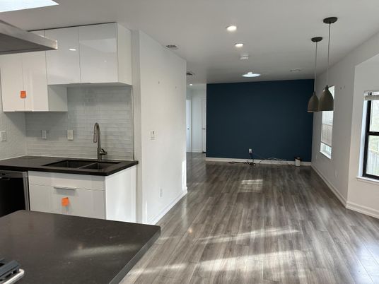 Interior, Kitchen, Pendant Lights, Recessed Lighting, Wood Texture Flooring