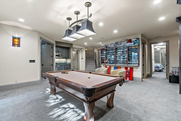 Billiard Table, Game Room, Interior, Pendant Lights, Recessed Lighting