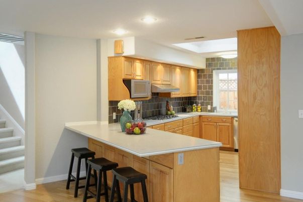 Interior, Kitchen, Recessed Lighting, Wood Texture Flooring