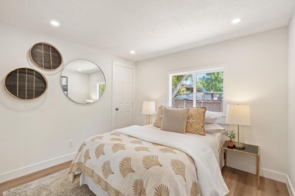 Bedroom, Interior, Recessed Lighting, Wood Texture Flooring