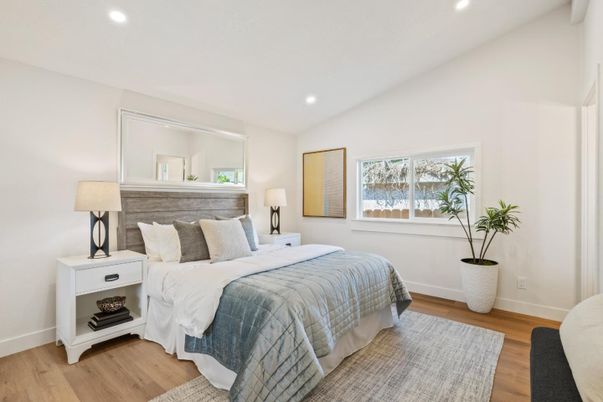 Bedroom, Interior, Recessed Lighting, Wood Texture Flooring