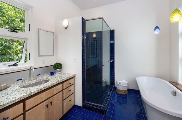 Bathroom, Dual Sink Vanities, Free Standing Baths, Glass Shower, Interior