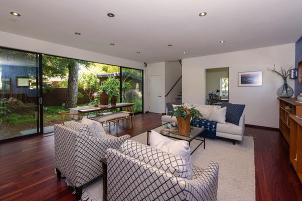 Interior, Living room, Recessed Lighting, Wood Texture Flooring