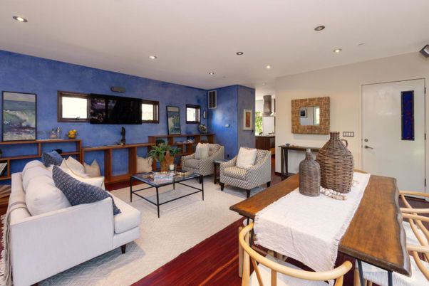 Dining room, Interior, Living room, Recessed Lighting, Wood Texture Flooring