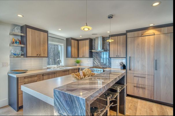 Interior, Kitchen, Pendant Lights, Recessed Lighting, Wood Texture Flooring