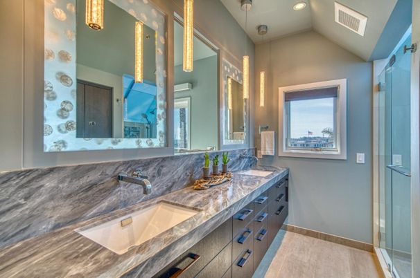 Bathroom, Dual Sink Vanities, Glass Shower, Interior, Recessed Lighting
