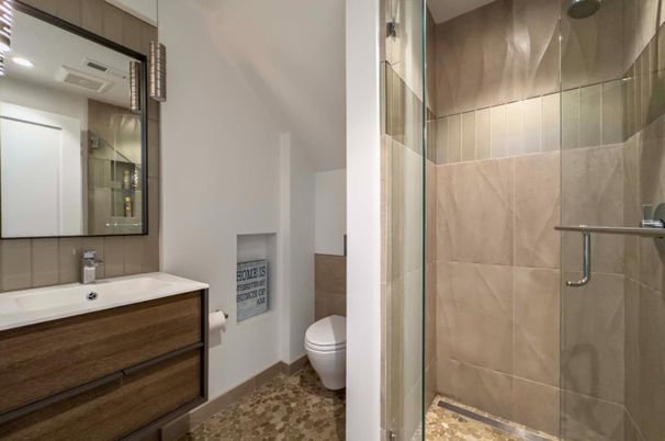 Bathroom, Glass Shower, Interior, Recessed Lighting